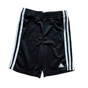Youth Boys Adidas Three Stripe Mesh Black & White Athletic Shorts - Sz 5